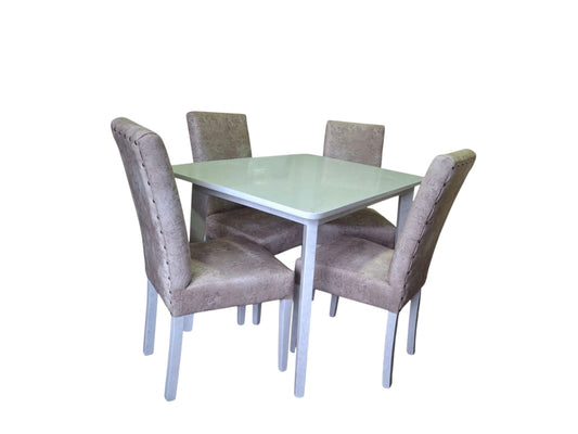 Juego de comedor moderno Sahar 4 puestos Tela Amigable A las Mascotas Marfil