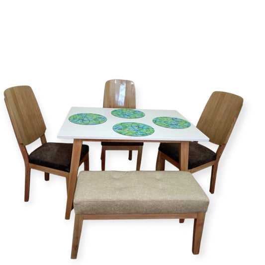 COMEDOR MARSELLA DE 5 PTS EN FLOR MORADO TELA AMIGABLE